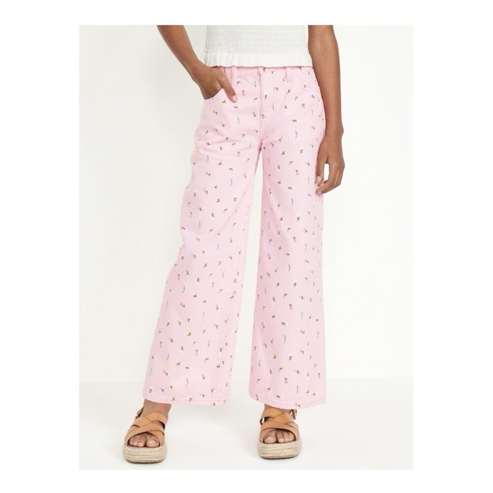 Old Navy Floral Printed High Waisted Baggy Wide Leg Girls Jeans Pants Size 10